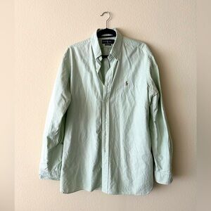 Ralph Lauren green & white striped long sleeve button up